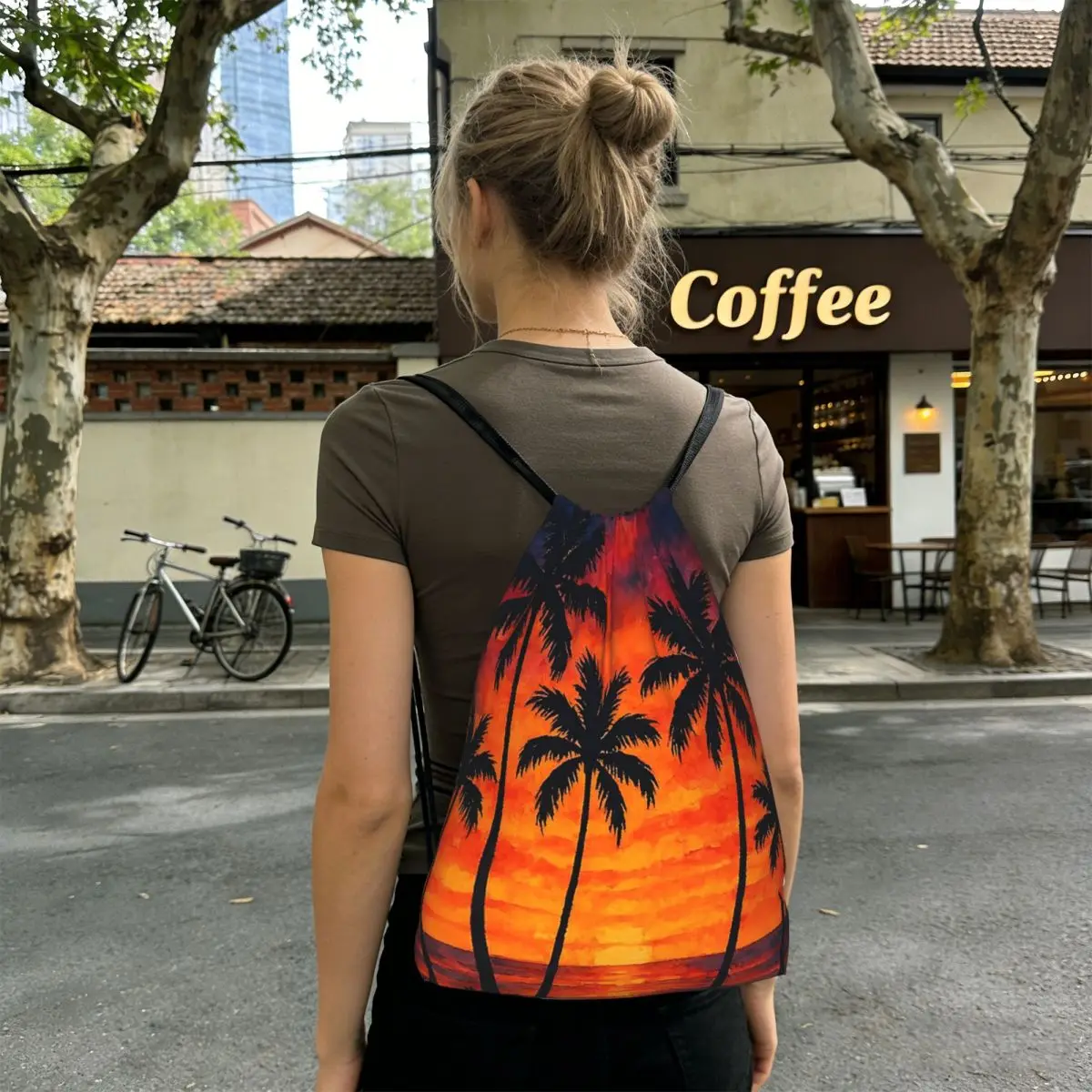 

Summer Beach Sunset Palm Tree Design Backpacks Multi-function Drawstring Bags Sundries Bag Book Bags for Travel School