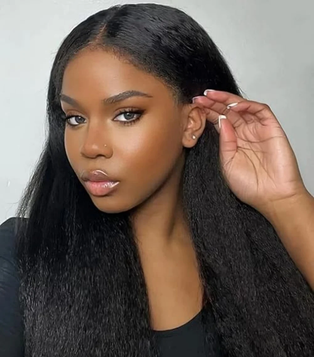 

Kinky Straight Lace Front Wigs Human Hair Pre Plucked With Baby Hair 180% Density Kinky Straight 5X5 Transparent HD Lace Wig