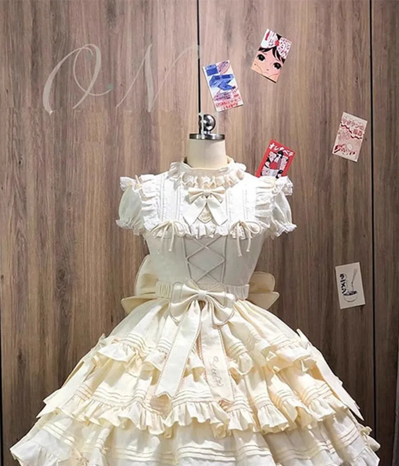 

Новое кремово-желтое платье Лолита для невесты с бантом, в стиле Sweet Pure Desire, платье «Сбежавшая принцесса» для фиесты, карнавала, Хэллоуина, косплея