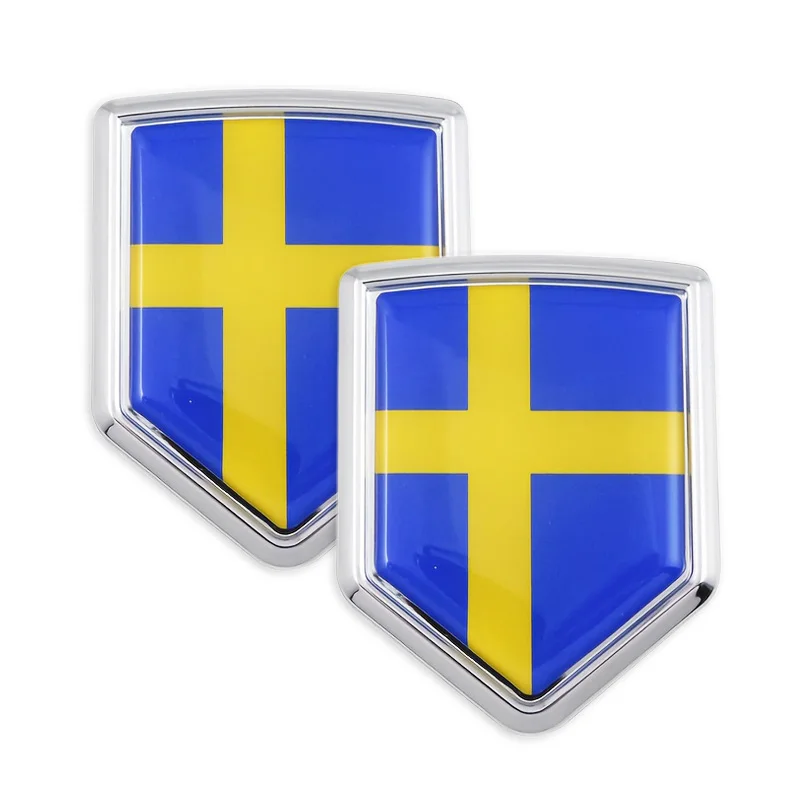 

2pcs Sweden Flag Splicing Shield Decals 3D Chrome Metal Emblems For Cars, Motorcycles, And Bumpers