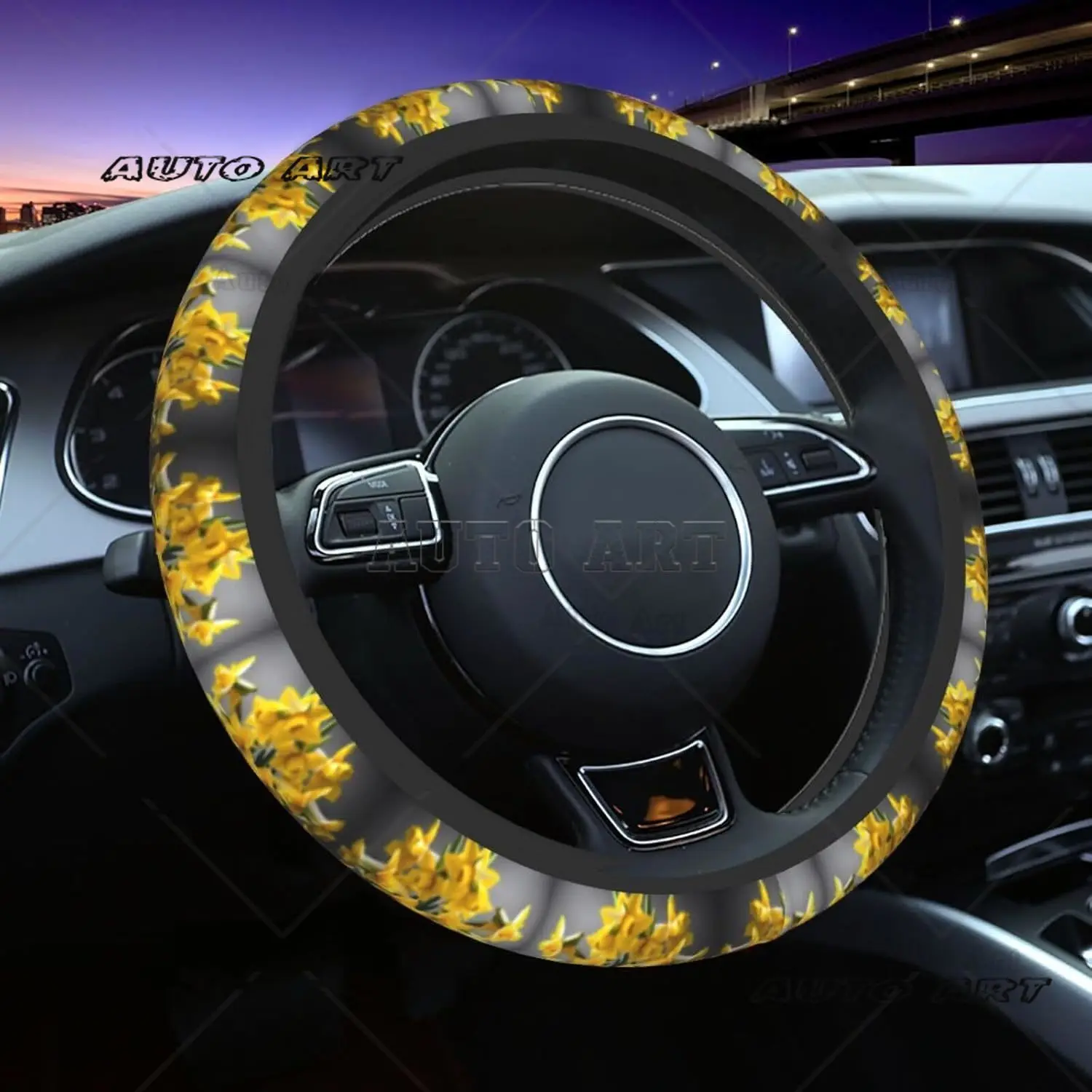 

Bouquet of Daffodils Print Car Steering Wheel Cover Fashion Steering Wheel Protector Anti Slip Interior Decor