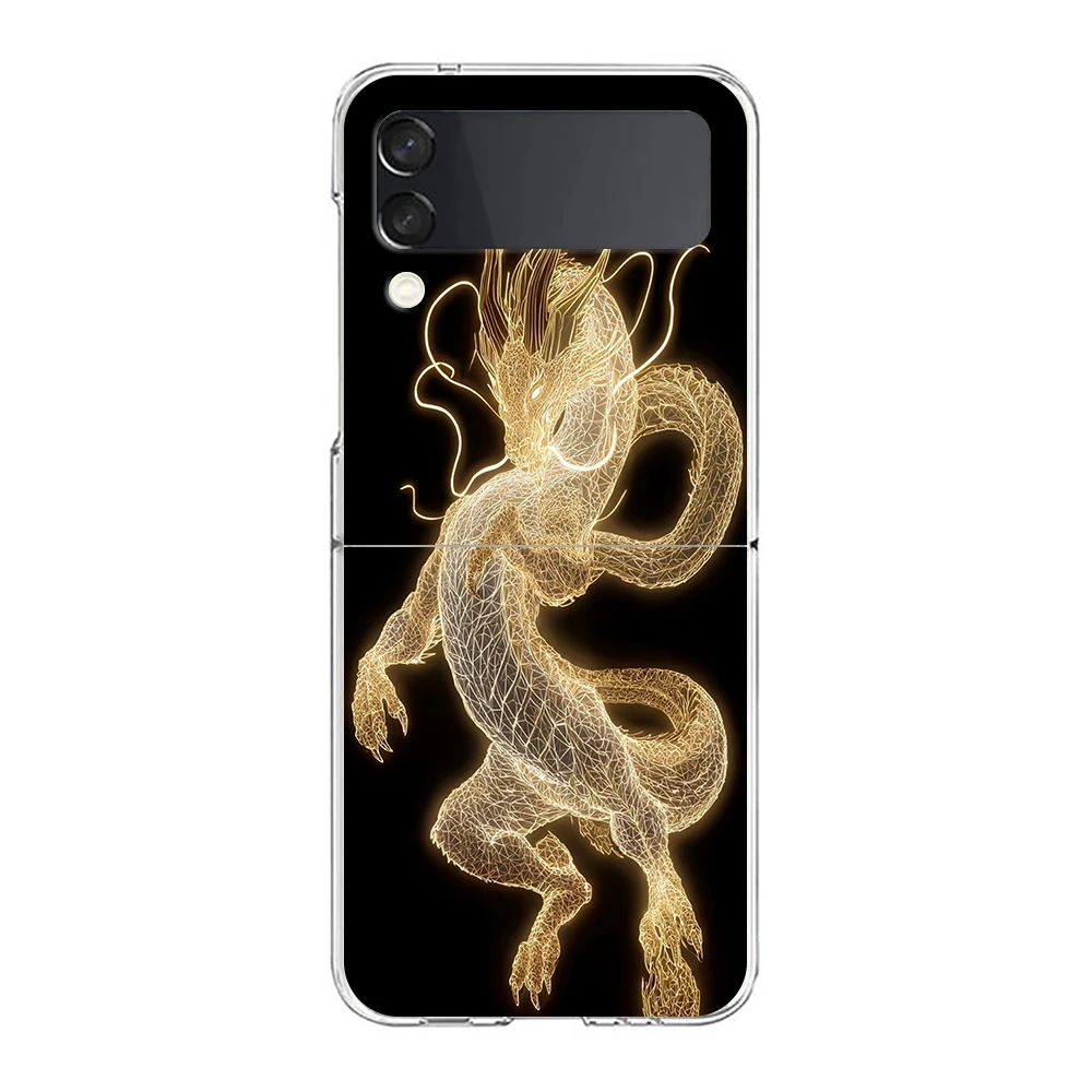 Phone Cover For Samsung Galaxy Z Flip 7 6 5 4 Case Transparent For Samsung Z Flip 3 Hard PC Foldable Shell Cartoon Dragon Capas
