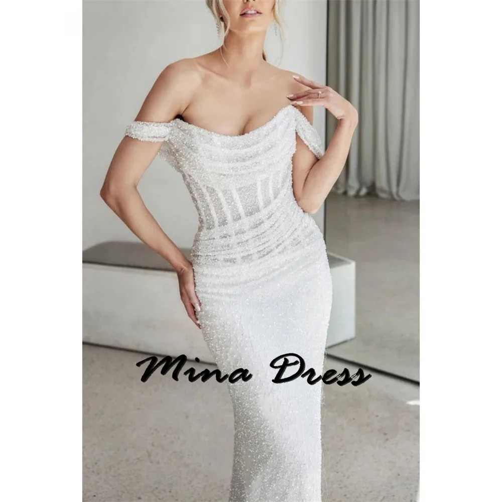 

Mina Lace Evening Dresses Woman Elegant Chic Dress Es Off the Shoulders Sequins Luxury Prom Dress 2024 Robe De Soiree Femmes