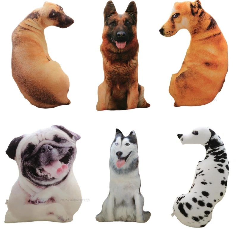 Sitting Dog Shaped Plush Pillow Lifelike Shepherd Husky Hound Shar Pei Spotty Dog Stuffed Kids Adults Collection Throw Pillow