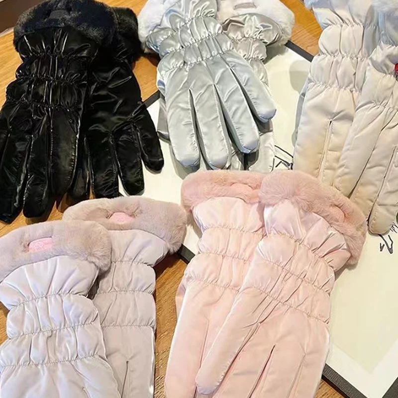Padded Gloves Women Winter Thickened Warm Breathable Cycling Mountaineering Skiing Outdoor Sports Windproof Gloves