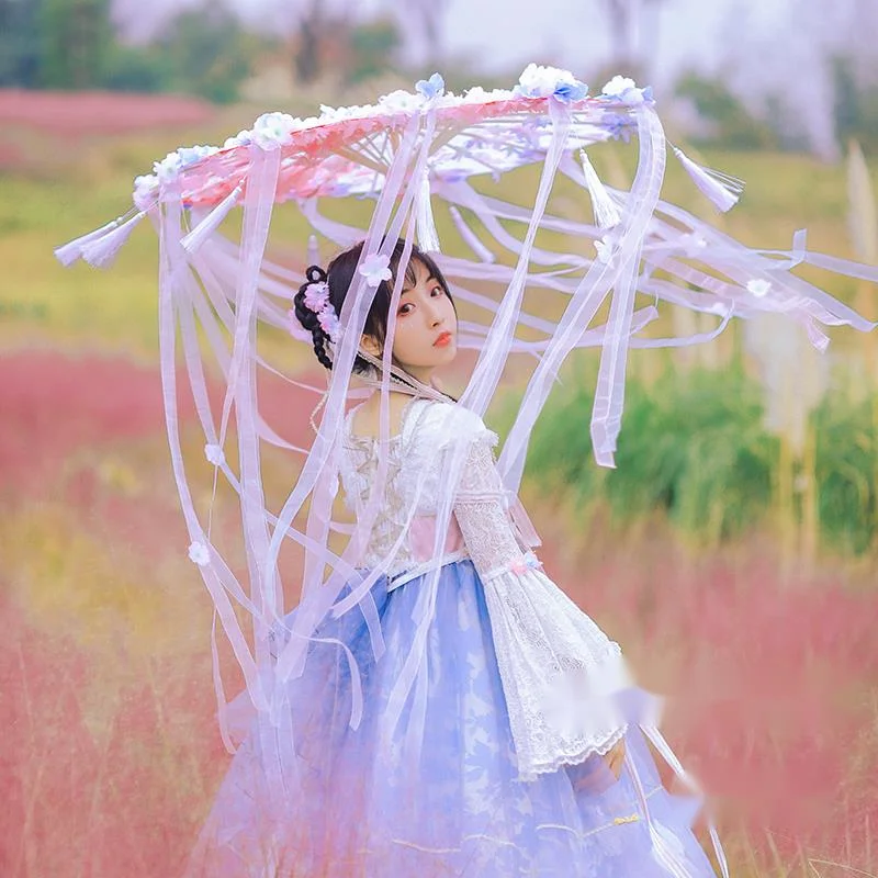 parasol lolita hand-made girl sakura Chinese style ancient tassel ribbon oiled paper umbrella paraguas sombrilla parapluie femme