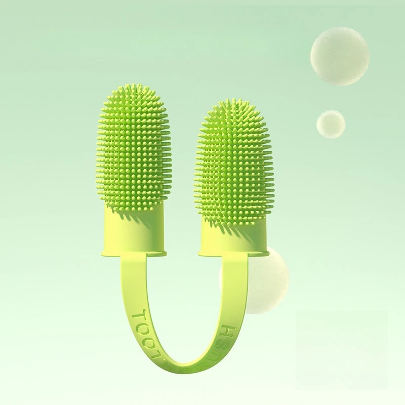 1pc Pet Two Finger Toothbrush Dog Cat Finger Sleeve Tooth Cleaning Brush Oral Care Hygiene Cleaning Tool Pet Supplies