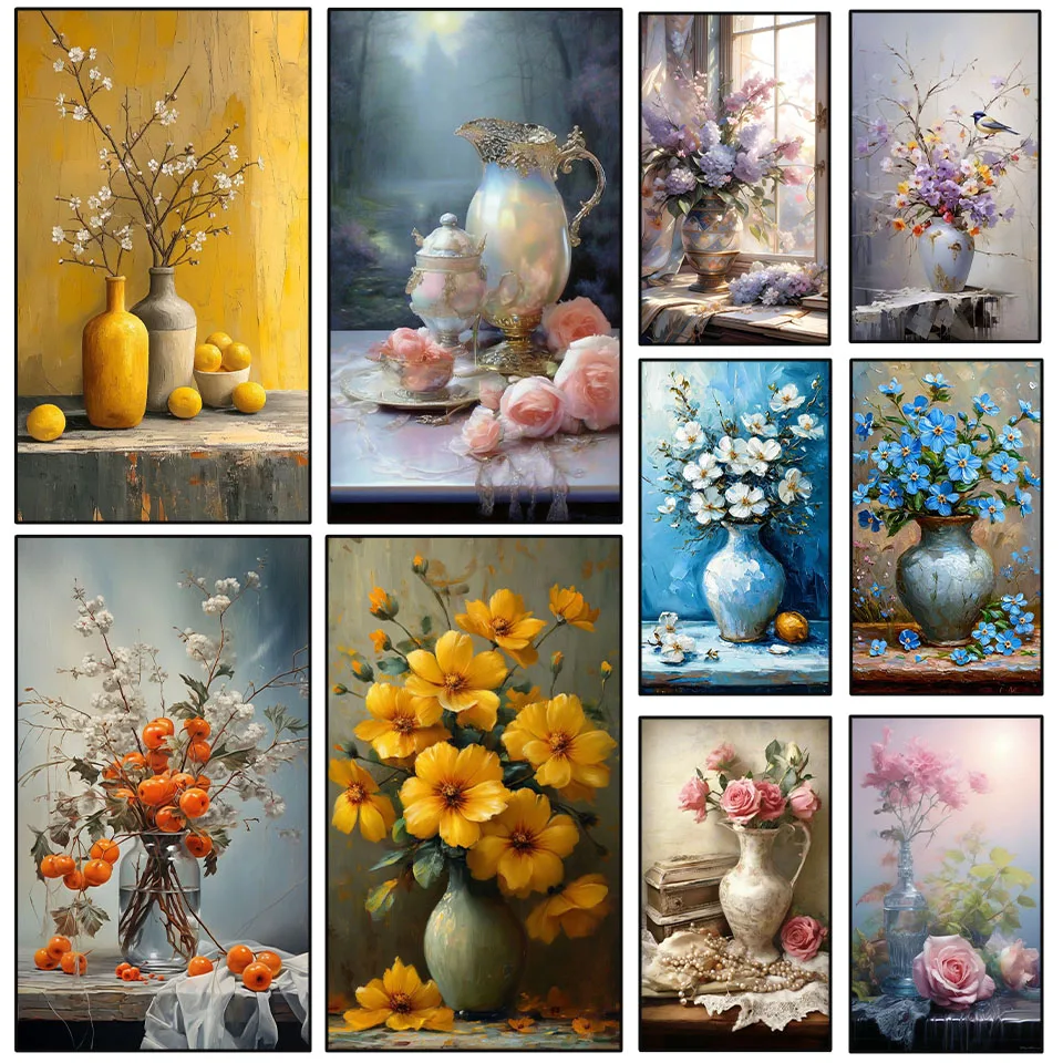 

Diamond Art Painting New DIY Watercolor Vase Art Diamond Mosaic Full Square Round Rhinestones Cross Stitch Kit Wall Home Decor