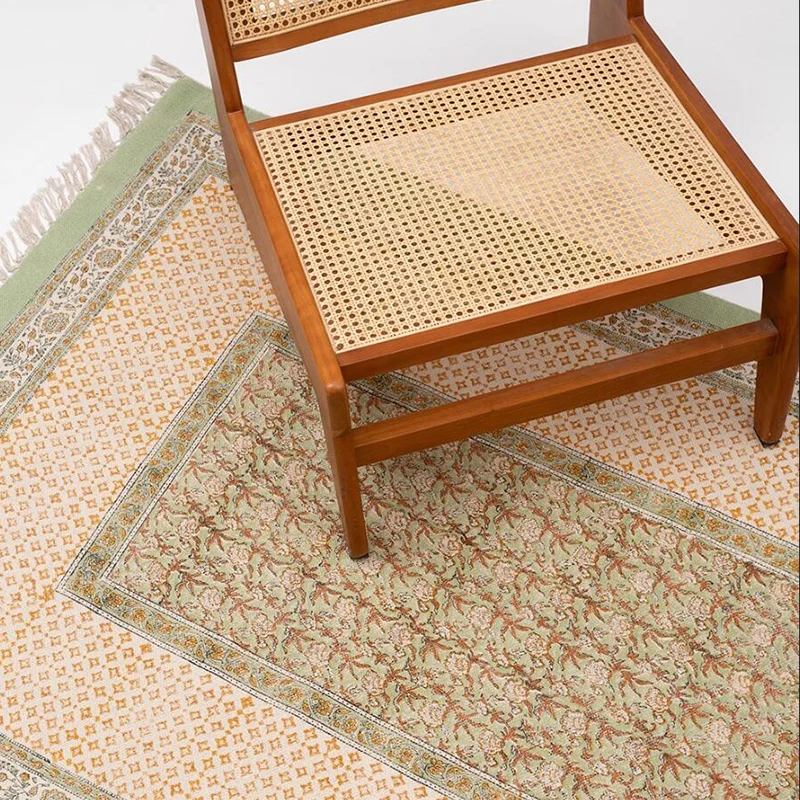 India Imported Cotton Carpet for Living Room Vintage Bohemian Bedside Floor Mat Home Tapestry American Style Tassel Rugs