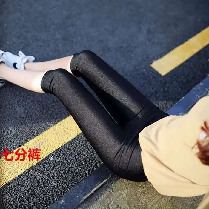 Fermeture éclair Invisible entrejambe ouvert été brillant haute élastique brillant Sexy Leggings femmes pantalons serrés bas