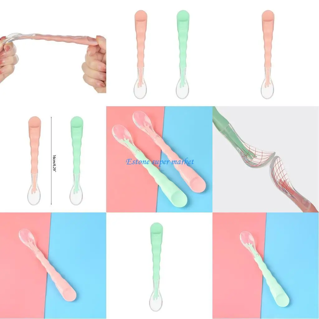 

090B Многофункциональная детская ложка, силиконовая ложка для кормления детей, детские ложки с двойной головкой, гибкие детские