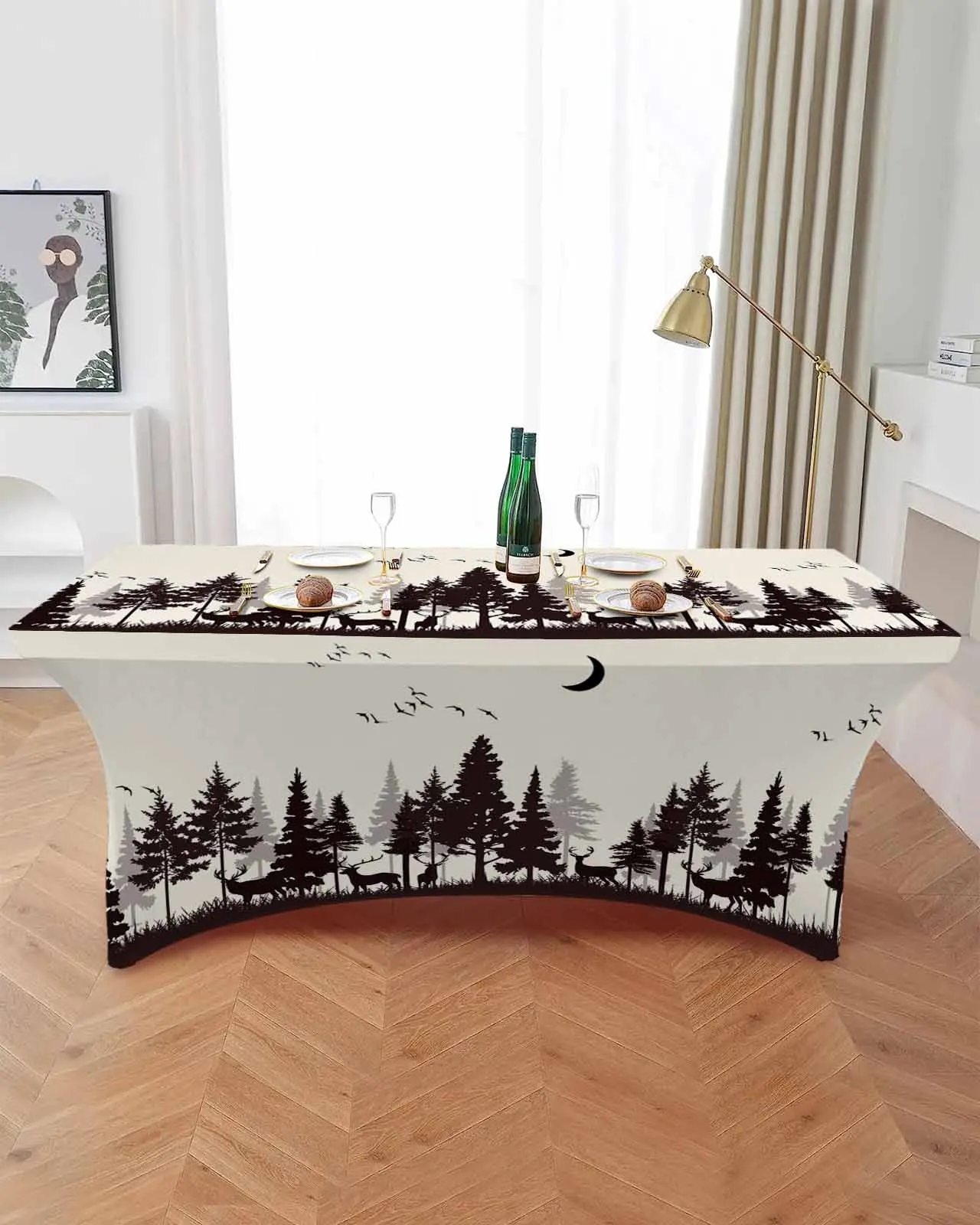 Forest Silhouette Animals  Elastic Table Skirt Wedding Birthday Table Decoration Table Skirt Tablecloth for Party