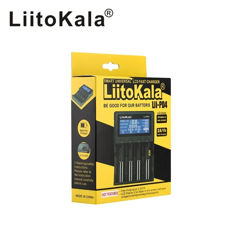 Hot LiitoKala Lii-PD2 Lii-PD4 LCD Battery Charger For 21700 20700 18650 18350 26650 22650 14500 NiMH Smart Full Automatic Stop