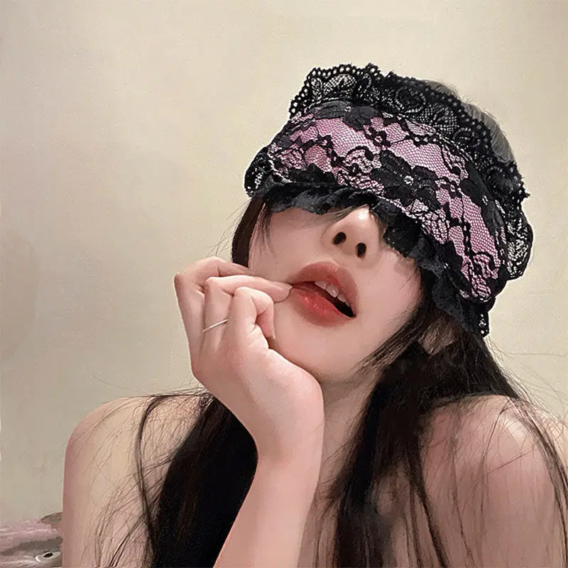 Pink Blinders 's Practical Beautiful Blindfold Blackout Sleep Black Lace Nap Comfortable Headband Women's Headdress