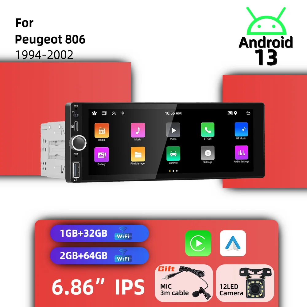 

6.86" 1 Din Car Multimedia Head Unit for Peugeot 806 1994-2002 | Android System Carplay Android Auto GPS