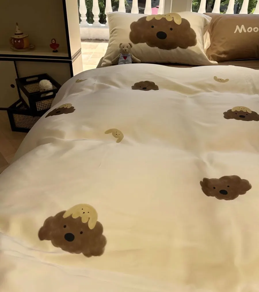 Trend lovely dog puppy brown bedding set kid single double,twin full queen fashion home textile bed sheet pillowcase duvet cover