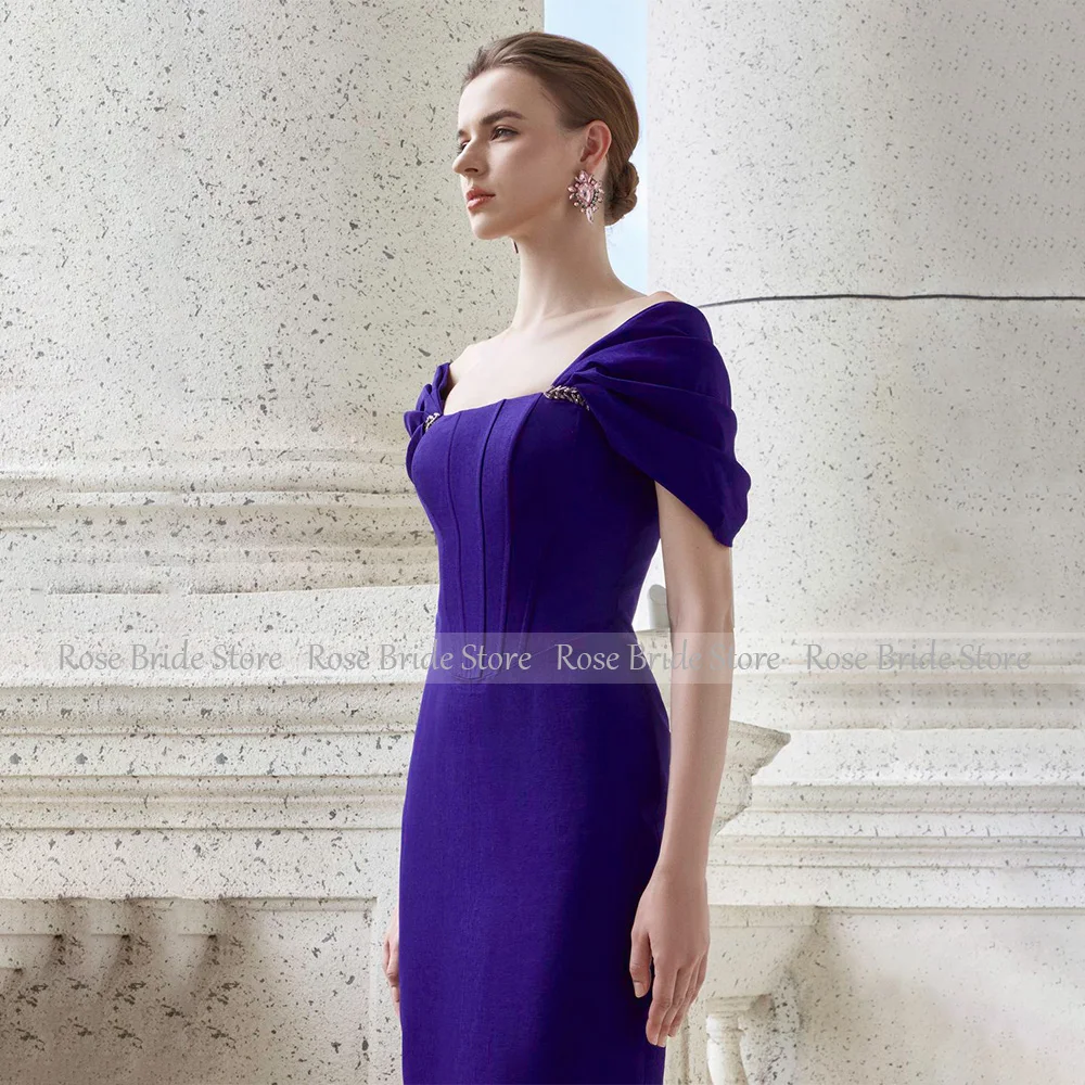 Elegant Formal Party Dresses Purple Off the Shoulder Column Wedding Guest Gowns Long Beading Floor Length Evening Dress 2024