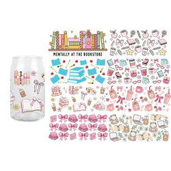 Books 3D UV DTF Sticker Durable Waterproof Bowknot Drink Transfer Sticker HIgh Quality 16 OZ Libbey Glass Wraps Cup Decals