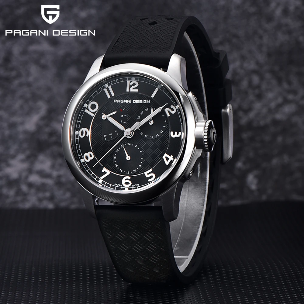 

PAGANI DESIGN Luxury Fashion Sport Men's Quartz watch Chronograph TMI VH88 Silicone Stainless Steel Waterproof watches for men