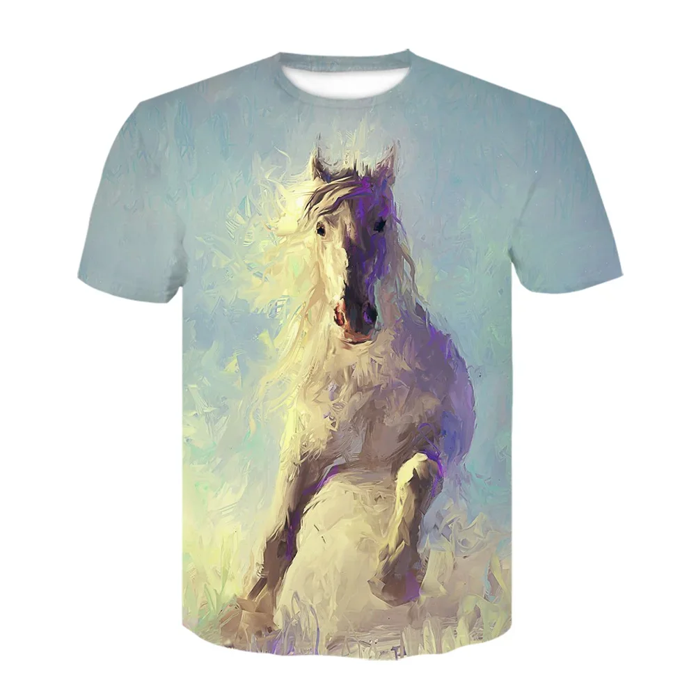 

New Popular Men's Women's Children's T-shirt Handsome Horse Cool Animal Pattern 3d Printing Breathable Light Summer Sports Top