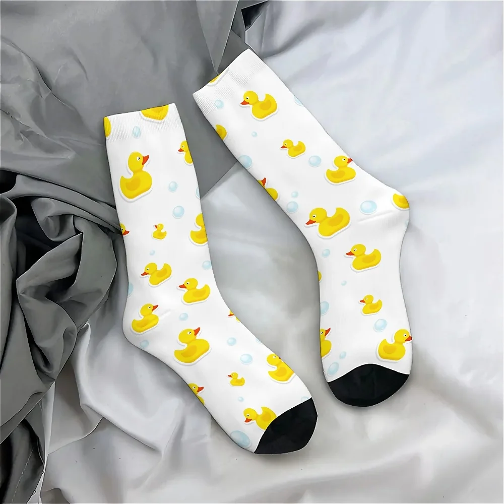Harajuku-Style Crew Socks with Seamless Duck Pattern Print, Polyester and Spandex Blend, Hand Wash Only - Perfect Gift for Boys,