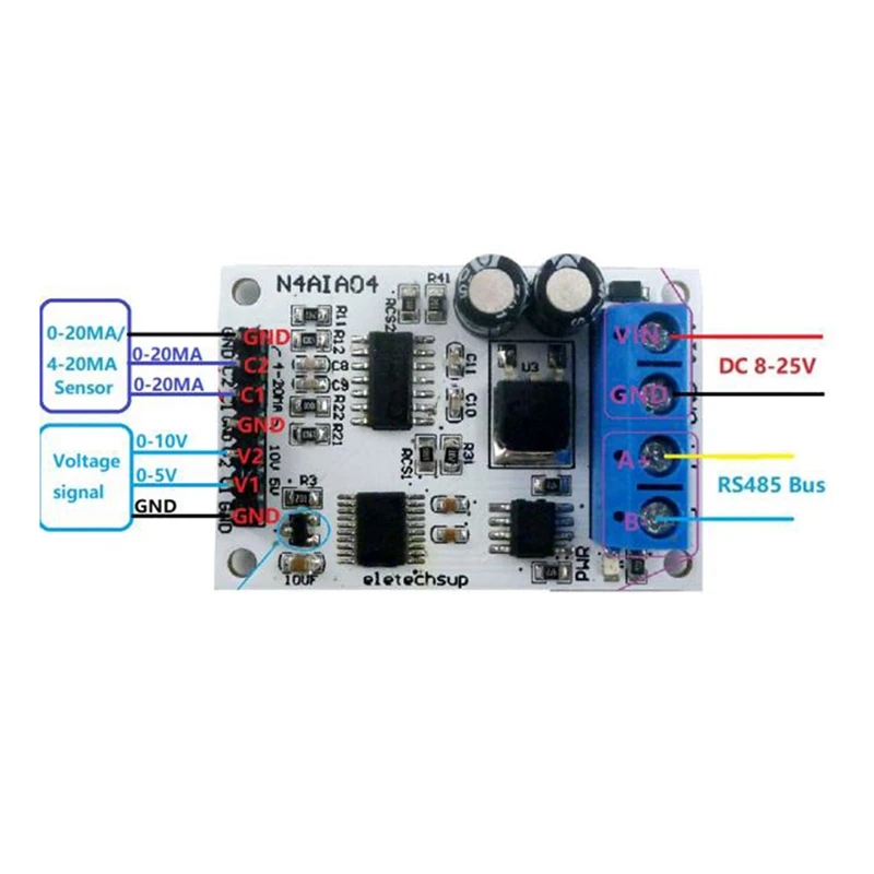 ELETECHSUP 4-20MA แรงดันไฟฟ้าสัญญาณ Acquisition RS485 Modbus RTU โมดูลสําหรับ PLC Current เครื่องส่งสัญญาณเครื่องมือวัด