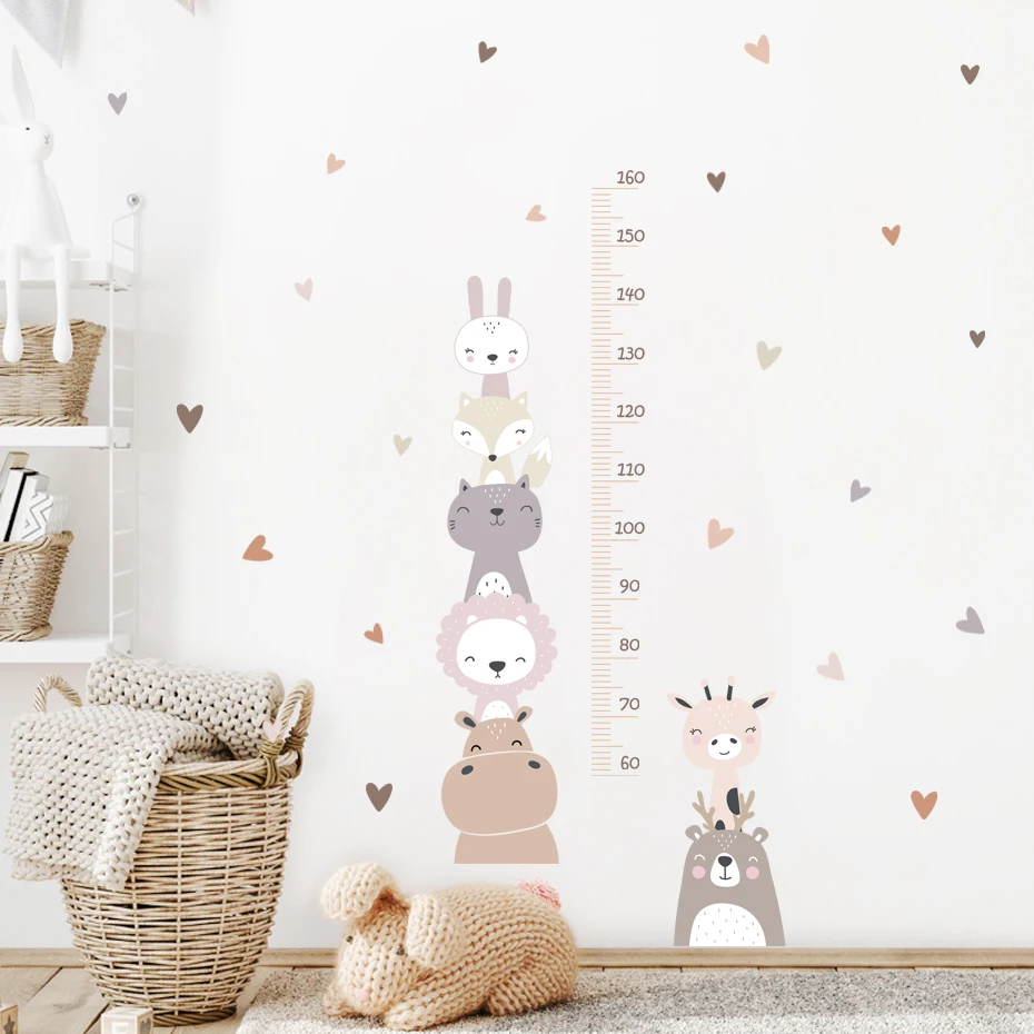 Boho Cartoon Lion Bear Wall Stickers Home Decor Animals Heart Wallpaper Kawaii Decals for Kids Girls Room Baby Nursery Bedroom