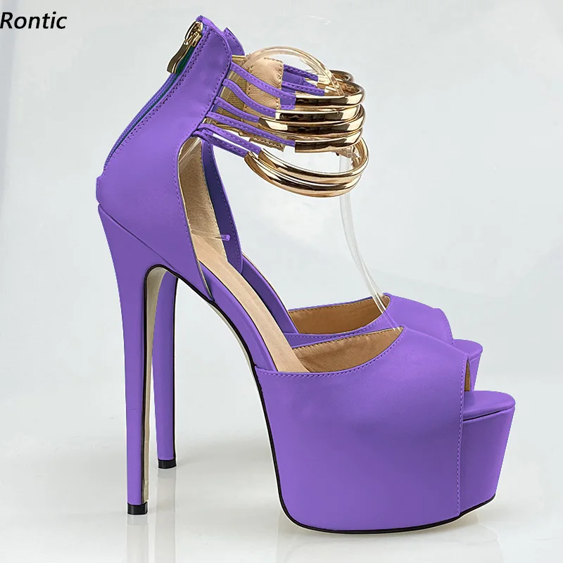 

Rontic/Новые модные женские сандалии ручной работы на платформе, пикантные туфли на шпильке с открытым носком, великолепные фиолетовые розовые туфли для вечеринок, размер США 5-20