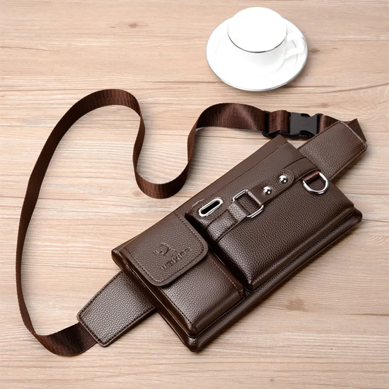 Casual Men's Leather Chest Bag Multifunctional Crossbody Messenger Bag For Men Luxury Waist Pack Waterproof Waist Phone Bag