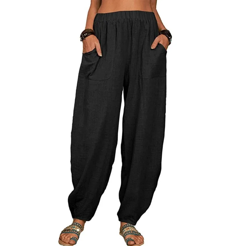 Women's Loose-Fit Harem Pants with Elastic Waist Side Pockets Multiple Colors