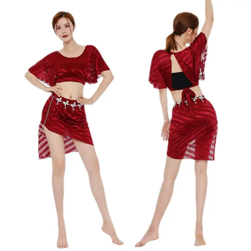 Belly Dance Costume Performance Practice Clothing Suit for Women Bellydance Half Sleeves Top   Skirt Oriental Set Wear