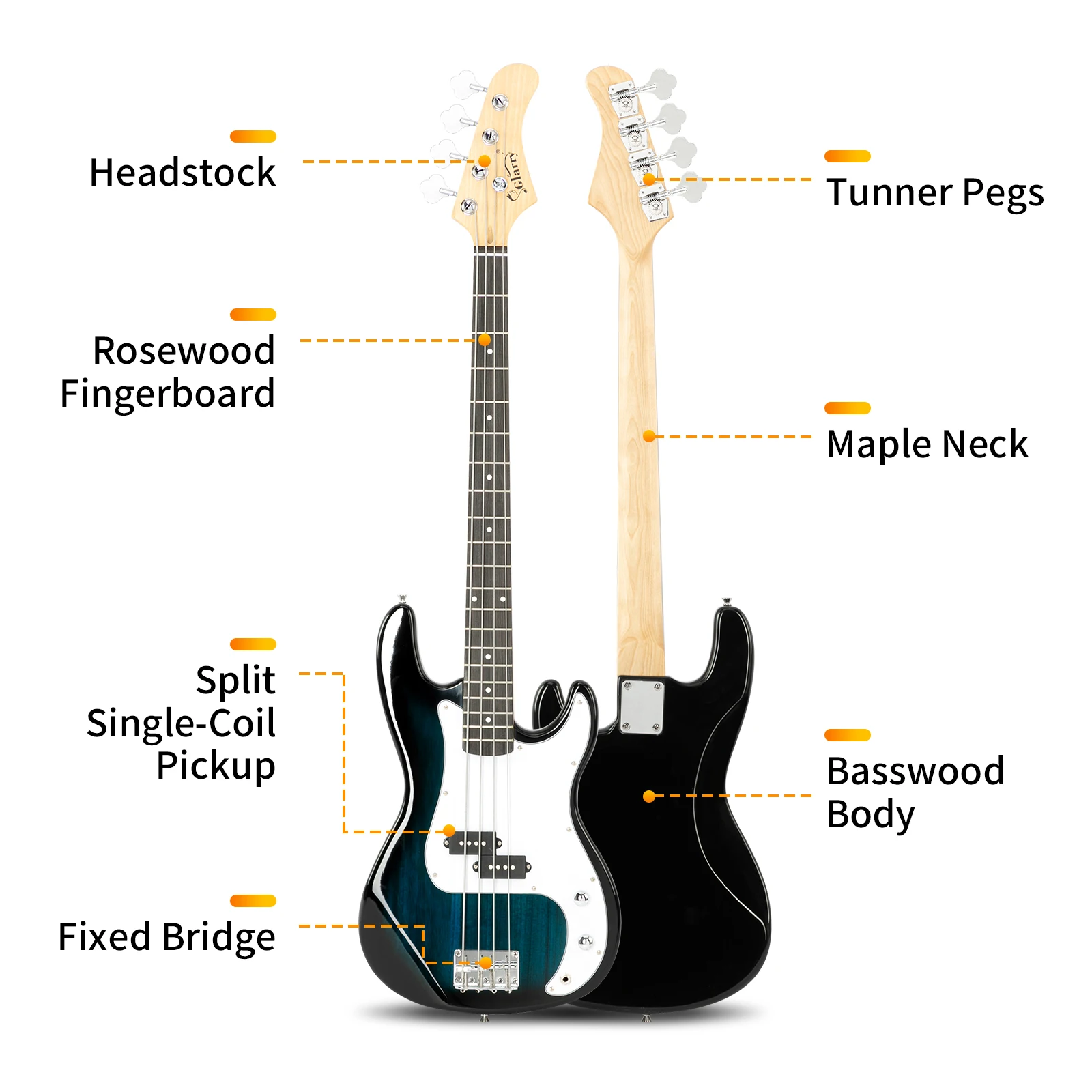 4 Strings Bass Guitar 20 Frets Basswood Body Electric Bass Guitar with Connection Cable Wrenches String Bag Accessories