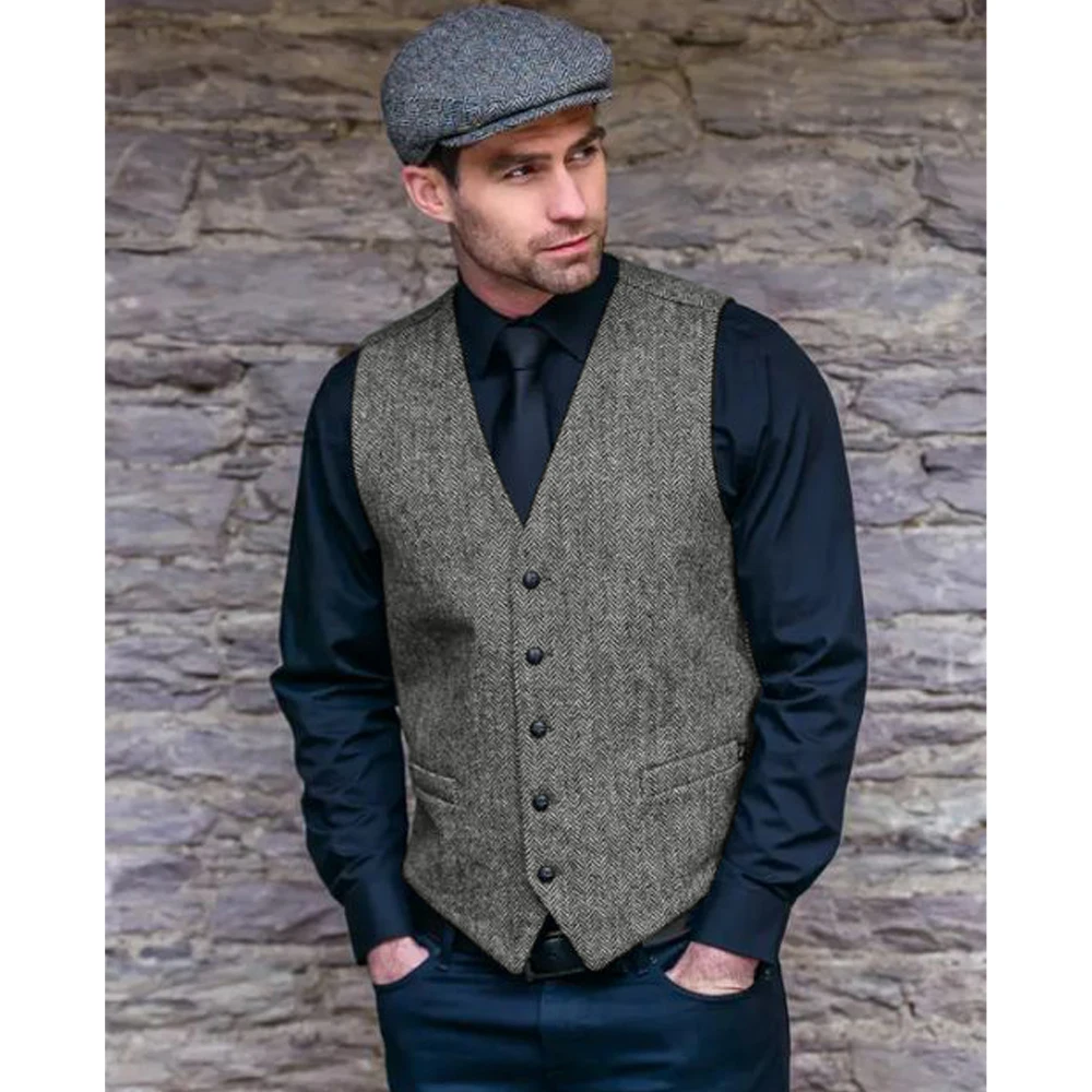 Luxury Clothing Men Vest Men\'s Suit Vest Herringbone Pattern Single Breasted Vests Man Man\'s Military Tactical Vests Male Coat