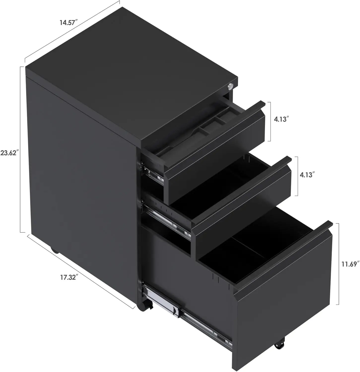 Mobile File Cabinet Under Desk, 3 Drawers Metal File Cabinet with Wheels, Rolling Filing Cabinets with Lock