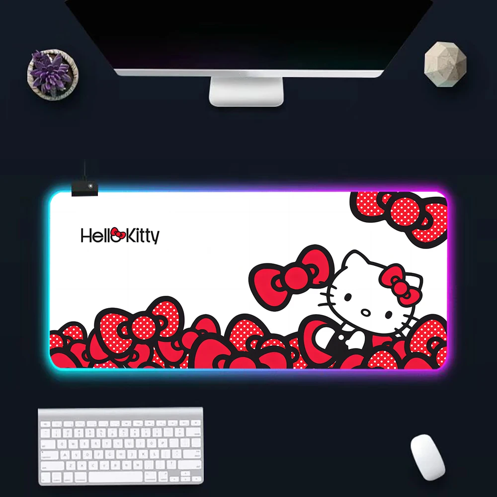 Cute Kittys Cartoon Helloes RGB Pc Gamer Tastiera Mouse Pad Mousepad LED Incandescente Tappetini per mouse Gomma Gaming Computer Mausepad