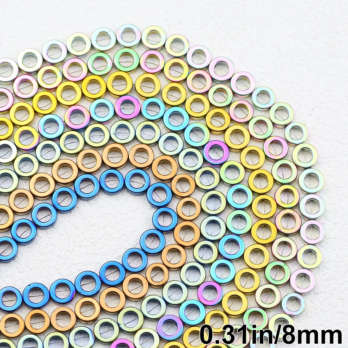 Hohle Kreis Ringförmige Perlen 8mm 40 Stück Mehrfarbiger Hämatit Naturstein Lose Perlen für DIY Schmuckherstellung Armband Halskette