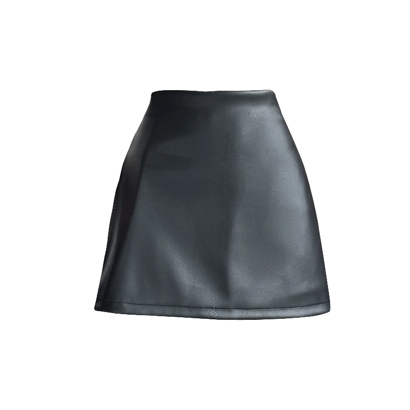 سيوليش الخريف الشتاء خمر الأسود بولي Leather جلد المرأة التنانير القصيرة عالية الخصر الجانب سبليت مكتب التفاف ألف خط التنانير الصغيرة الإناث