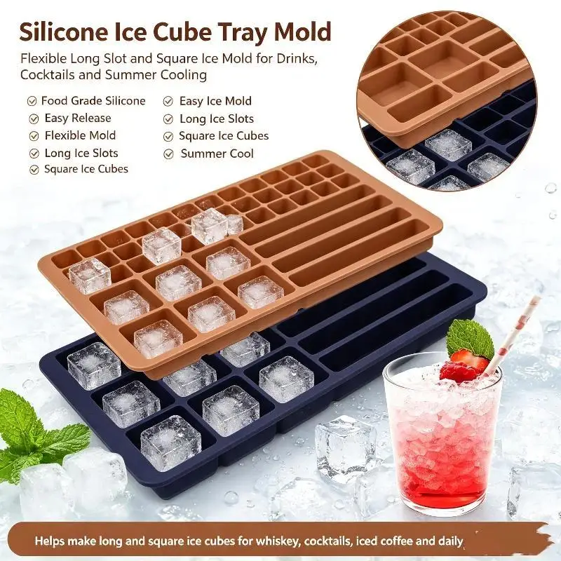 46 Grid Silicone Ice Cube Tray Multi Shape Ice Mold Easy Release Reusable Ice Making Container For Drinks Home Bar Use