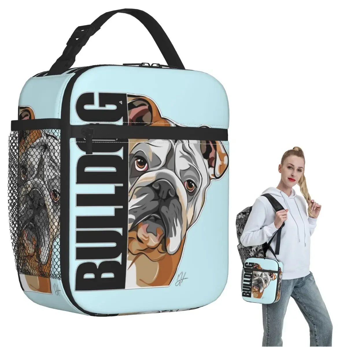 Funny English Bulldog Dog Dogs Insulated Lunch Bag for Women Kids Leakproof Food Boxes Thermal Lunch Box Tote