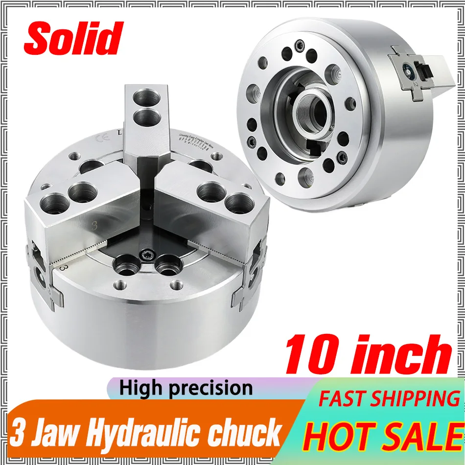 Portabrocas hidráulico sólido de 10 pulgadas, portabrocas de torno de 3 mordazas, velocidad de alta precisión, adecuado para accesorios de máquina de torno CNC con brida A8