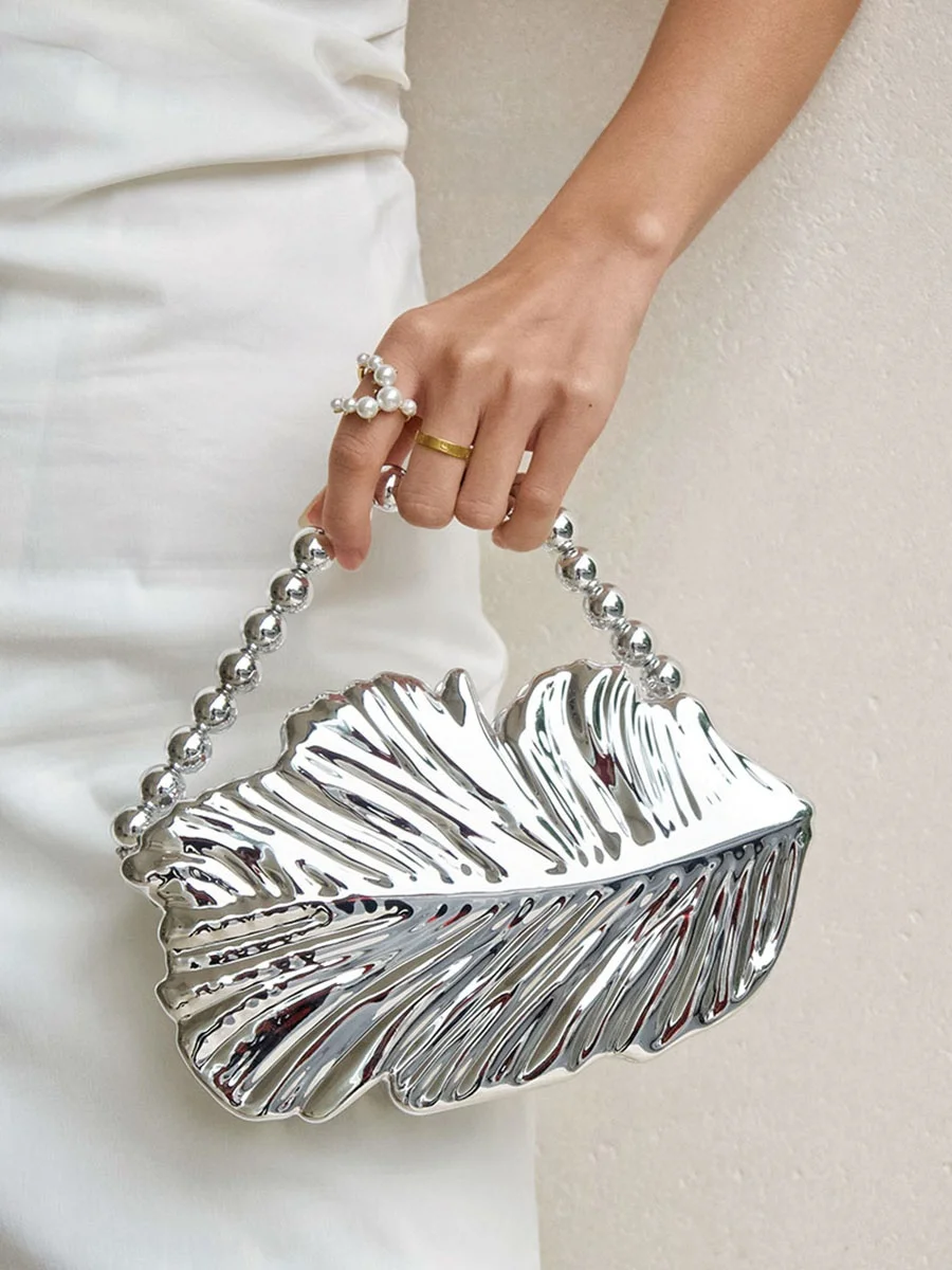 Ugals Fashion Acrylic Leaf Metal  Box Handbag Elegant Dinner Party Clutch Crossbody Bag for Young Women Casual Scenarios