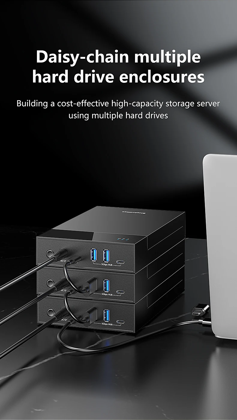 Blueendless 2,5/3,5 Zoll HDD/SSD-Gehäuse mit USB3.0-HUB, Unterstützt 18TB, Typ-C-zu-SATA-Adapter, Werkzeugfreies HDD-Gehäuse mit 12V-Stromadapter – Detail 9