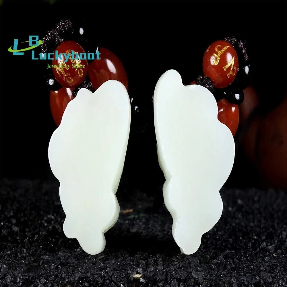 شينجيانغ هيتيان الأبيض اليشم الملاك قلادة الرجال والنساء منحوتة بدقة قليلا