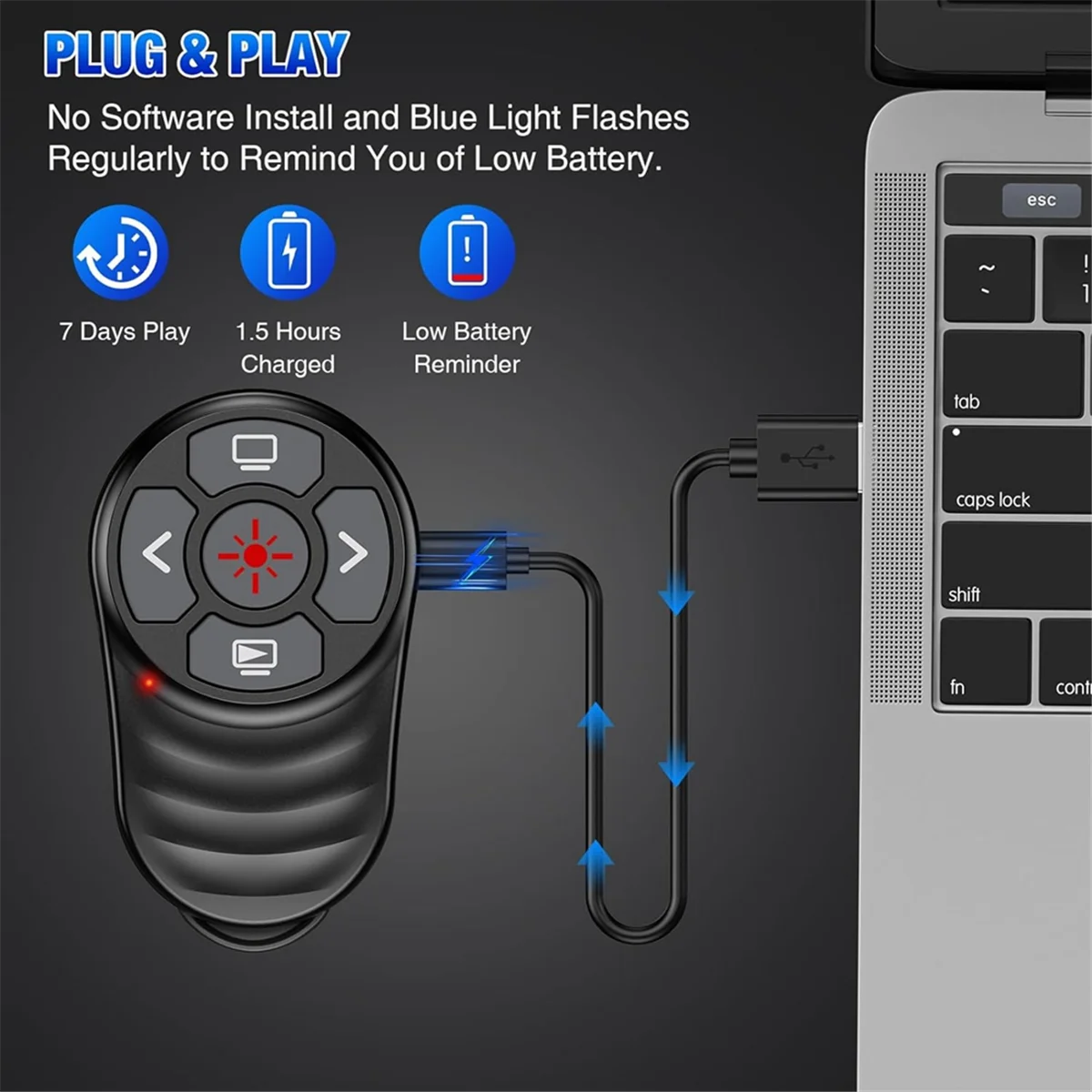 Oplaadbare USB Type C draadloze presentatieclicker, vingerringpresentaties Powerpoint Clicker met lichte aanwijzer