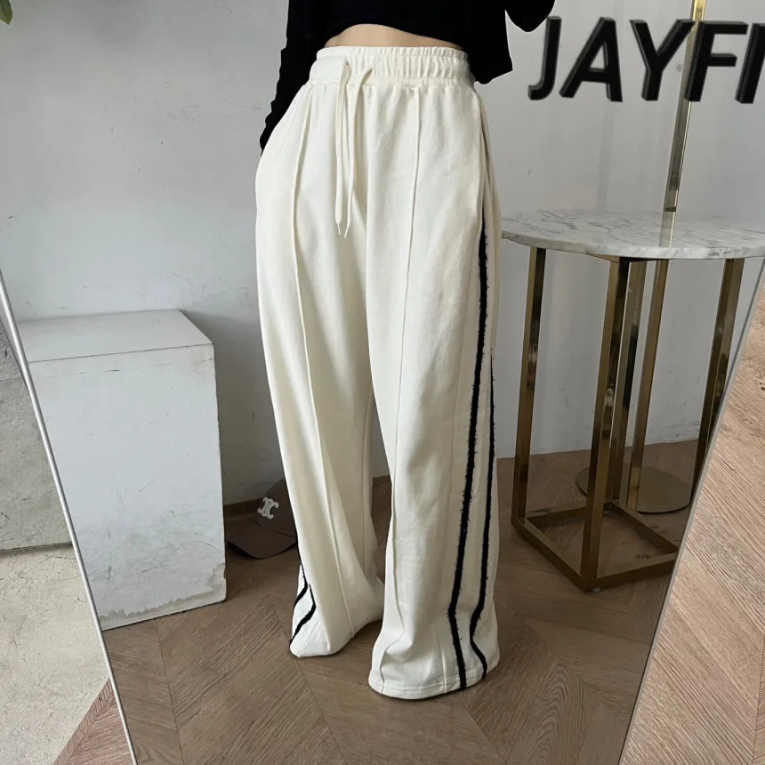 Retro High Waist Wide Leg Pants Women's Loose Commuter Trousers Side Bar Strips Casual Long Pants Korean Style Autumn Season