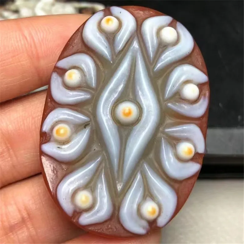 Red Tianyan Bodhi Nine Eye Buddha Token Patterns Tibetan Dzi Beads Pendant Natural Agate 47*33*13mm Male&Female Amulet Jewelry