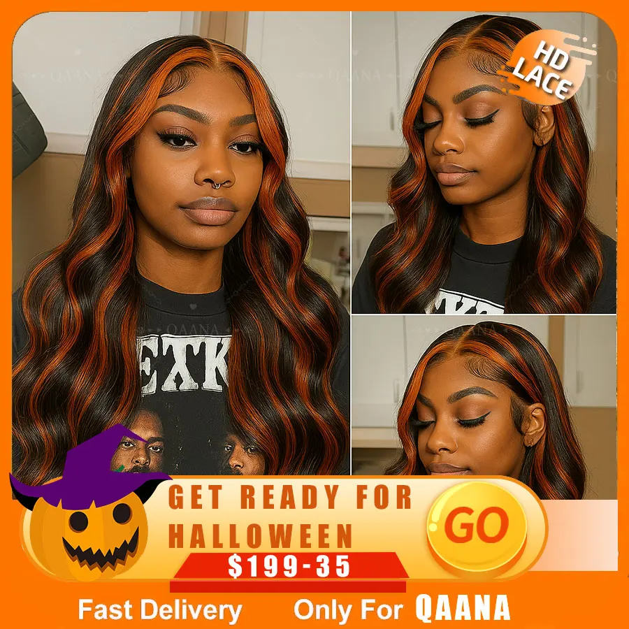 

# 4/350 Omber Ginger с коричневыми бликами Объемные волнистые парики Человеческие волосы 5x5 Кружевная передняя застежка 30 дюймов Обновление бесклеевых бразильских париков