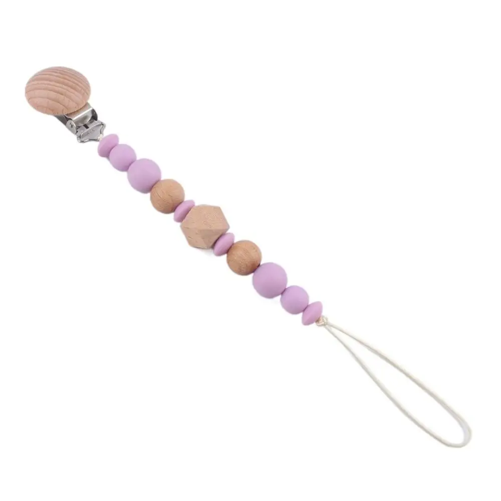 Dummy Clips Pacifier Holder Clips Octagonal Space Beads Soother Holder Baby Pacifier Chain Wood Nipple Holder Clips