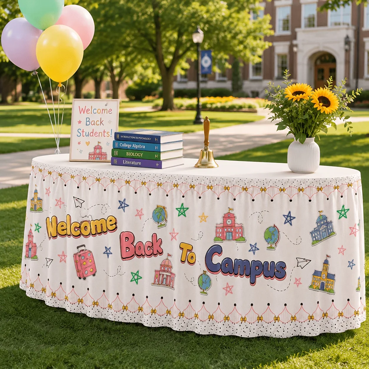 Campus Party Tablecloth with School Globe Print - Welcome Back to Campus Decorxzj