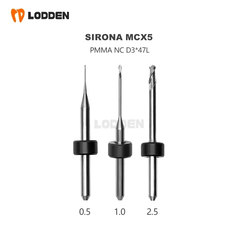 Стоматологические фрезерные боры Sirona MCX5 для шлифования PMMA NC, хвостовик покрытия D3, сверло диаметром 0,5/1,0/2,5 мм, 47 мм, стоматологический лабораторный шлифовальный инструмент